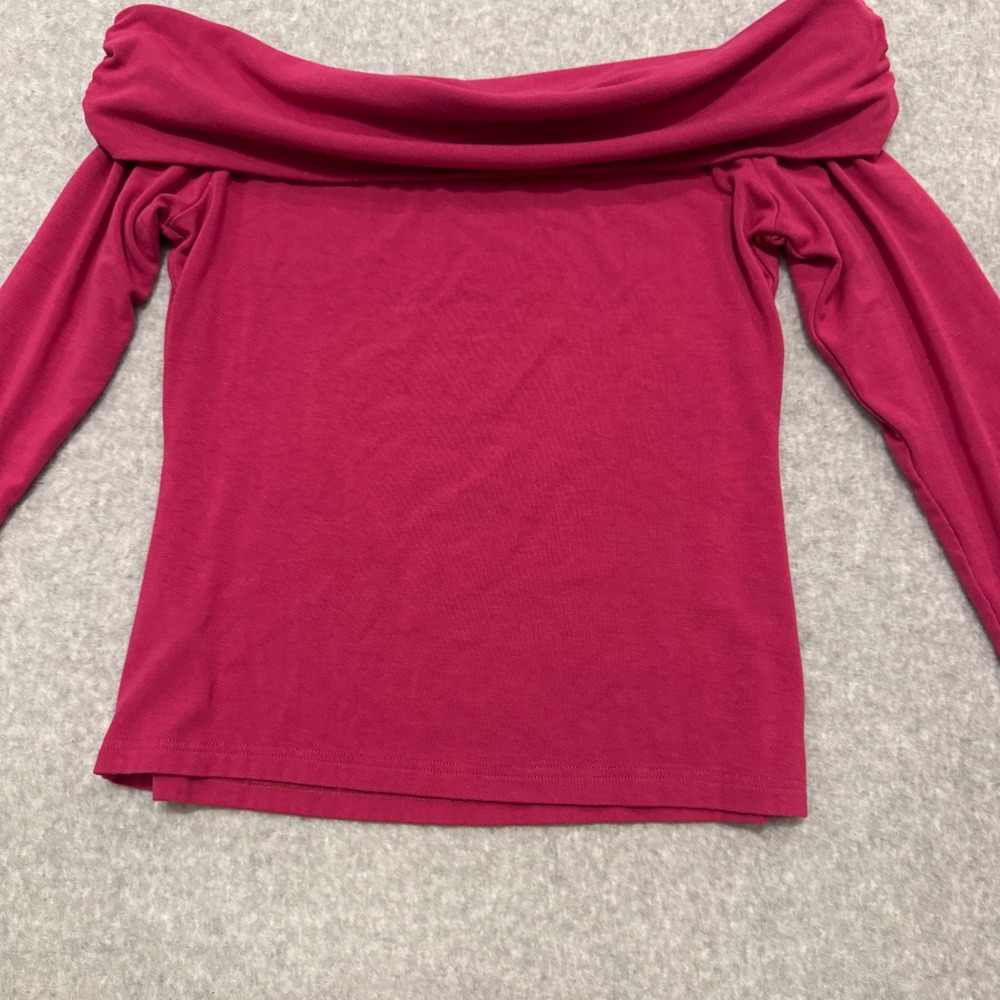 Y2K Magenta Off The Shoulder Long Sleeve Top Draped Neckline Pink Size L - Picture 8 of 10